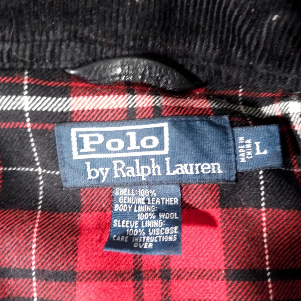 Vintage Polo Ralph Lauren Black Leather Field Barn Jacket L Wool Plaid Lined